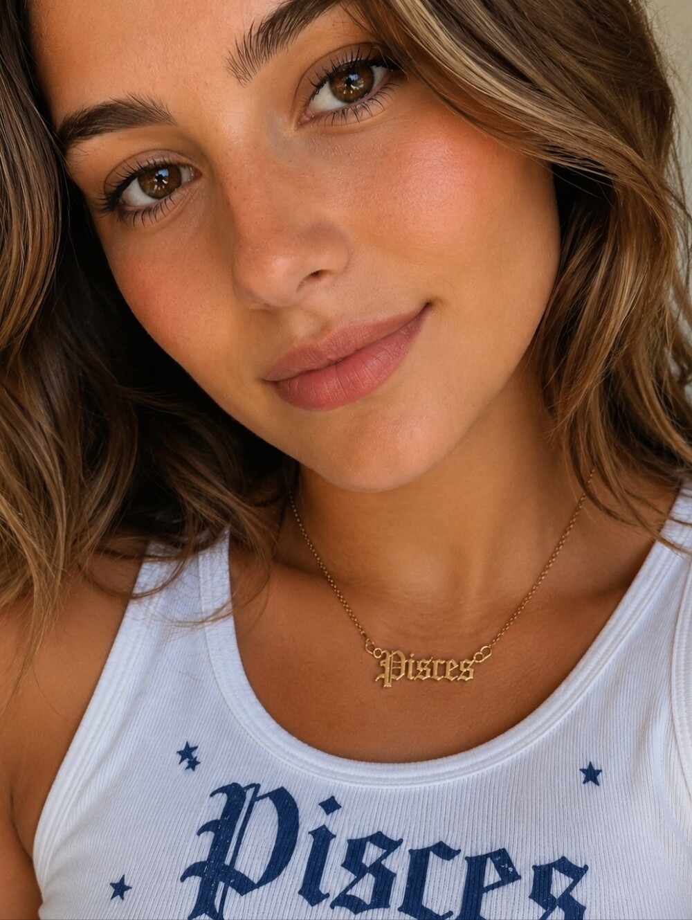 Gold Necklace Pisces Nameplate Zodiac Horoscope Fashion Jewelry